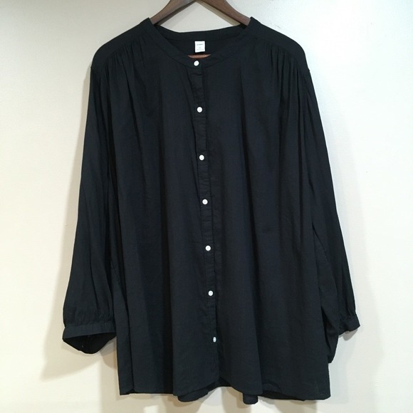 Old Navy Tops - Old Navy Mandarin Collar Button Up Swing Blouse Womens XXL Tall Black Minimalist